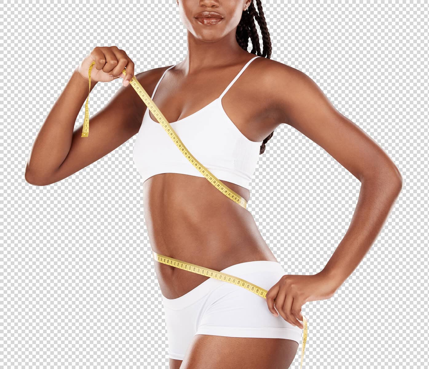 Vrouw meet haar taille na Colombian Butt billenlifting.